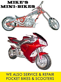 We sell top quality gas & electric mini bikes, pocket bikes, mini choppers and parts.